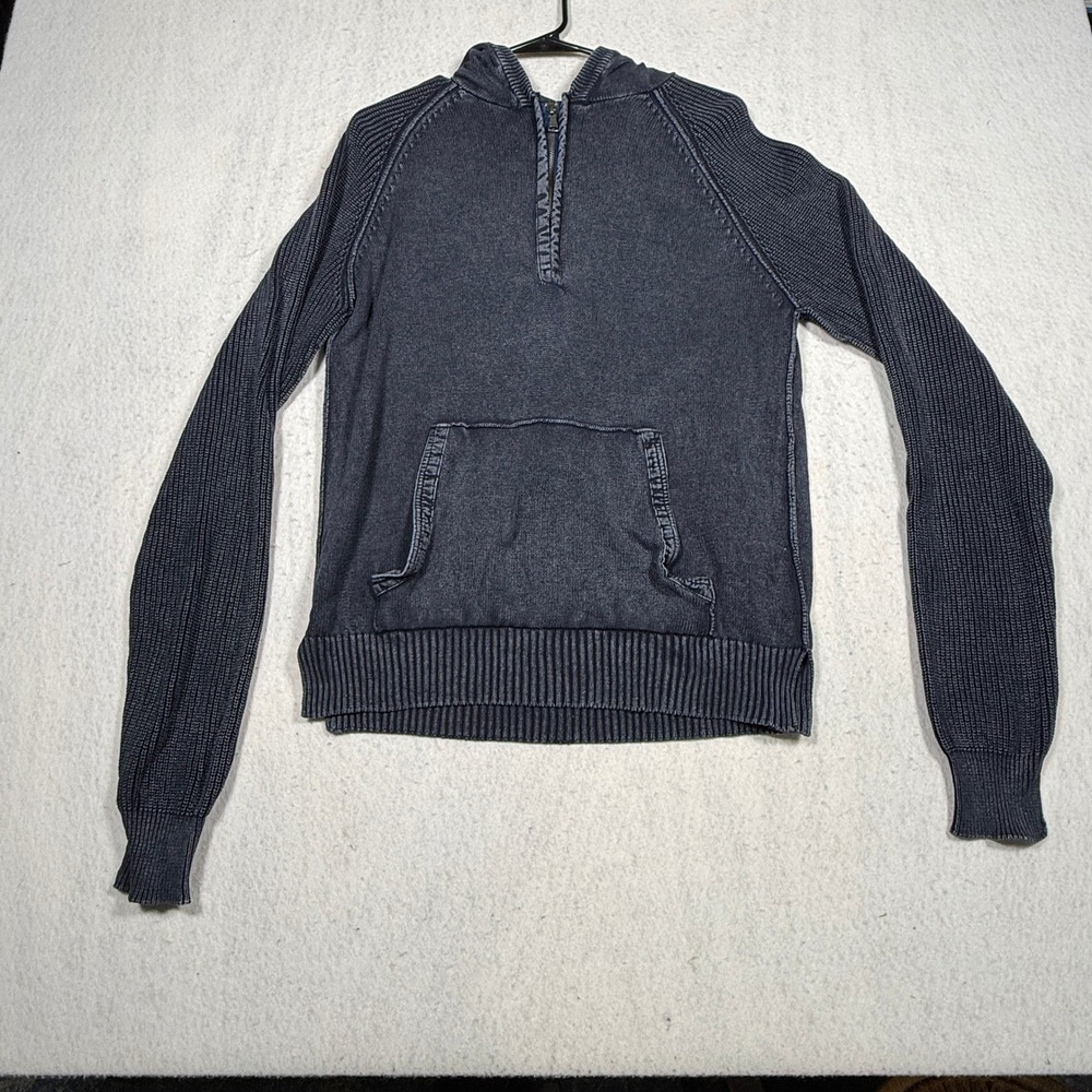 BKE Mens Quarter Zip Hooded Sweater Charcoal Gray Raglan Knit Large